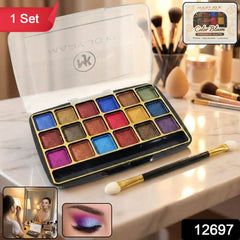 Open 18-color shimmer eyeshadow palette showing metallic and glitter shades