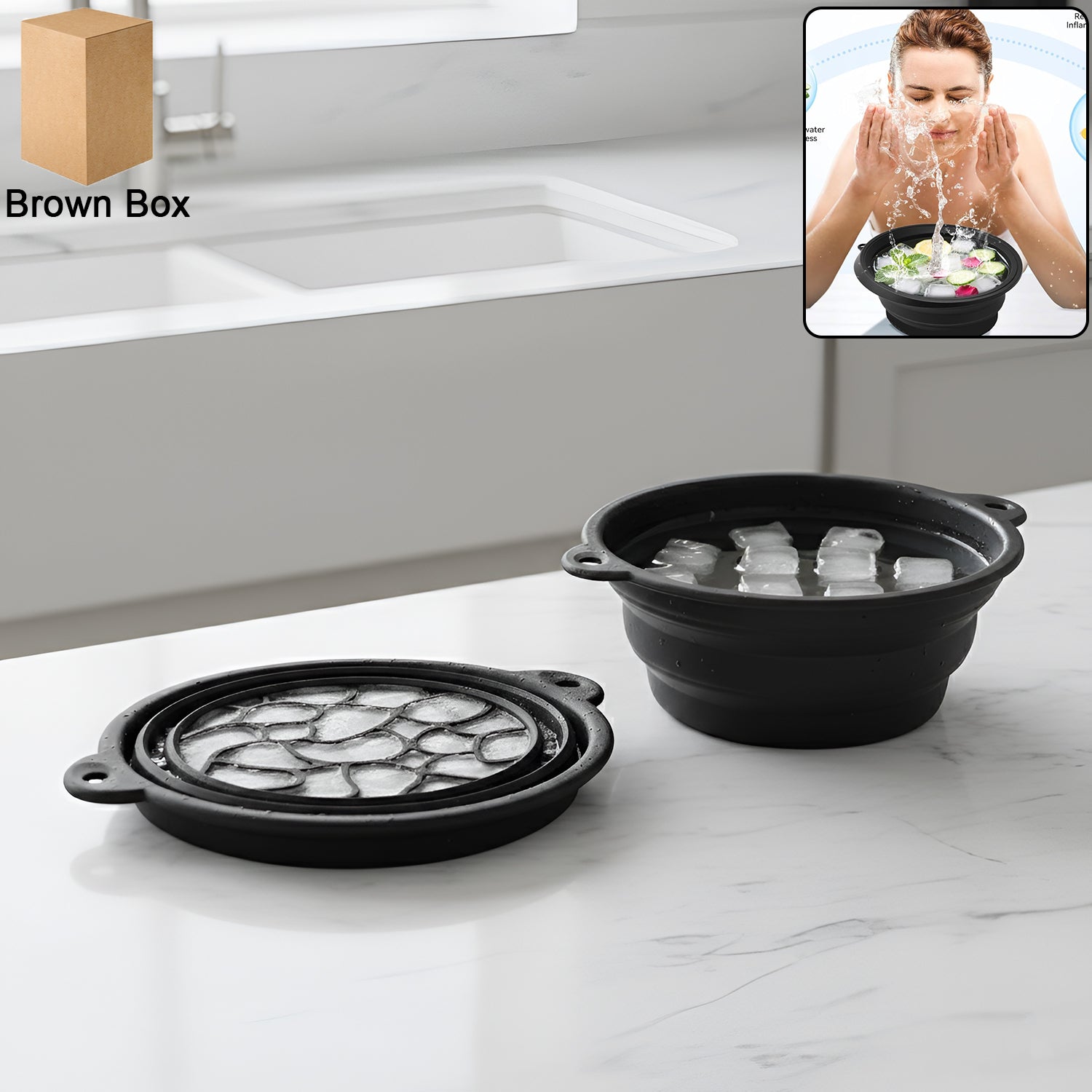 Portable foldable silicone ice facial bowl