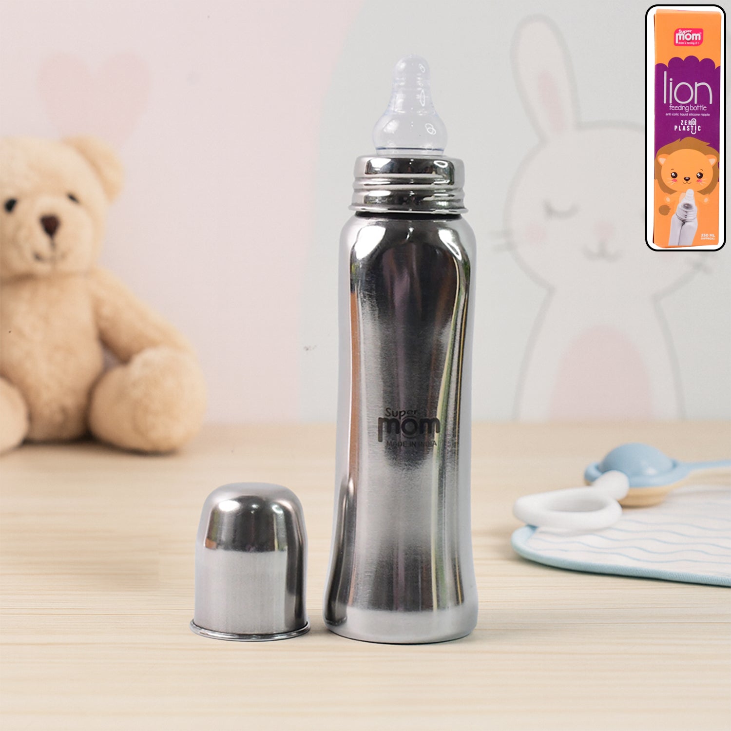 Supermom Lion 250ml Stainless Steel Feeding Bottle