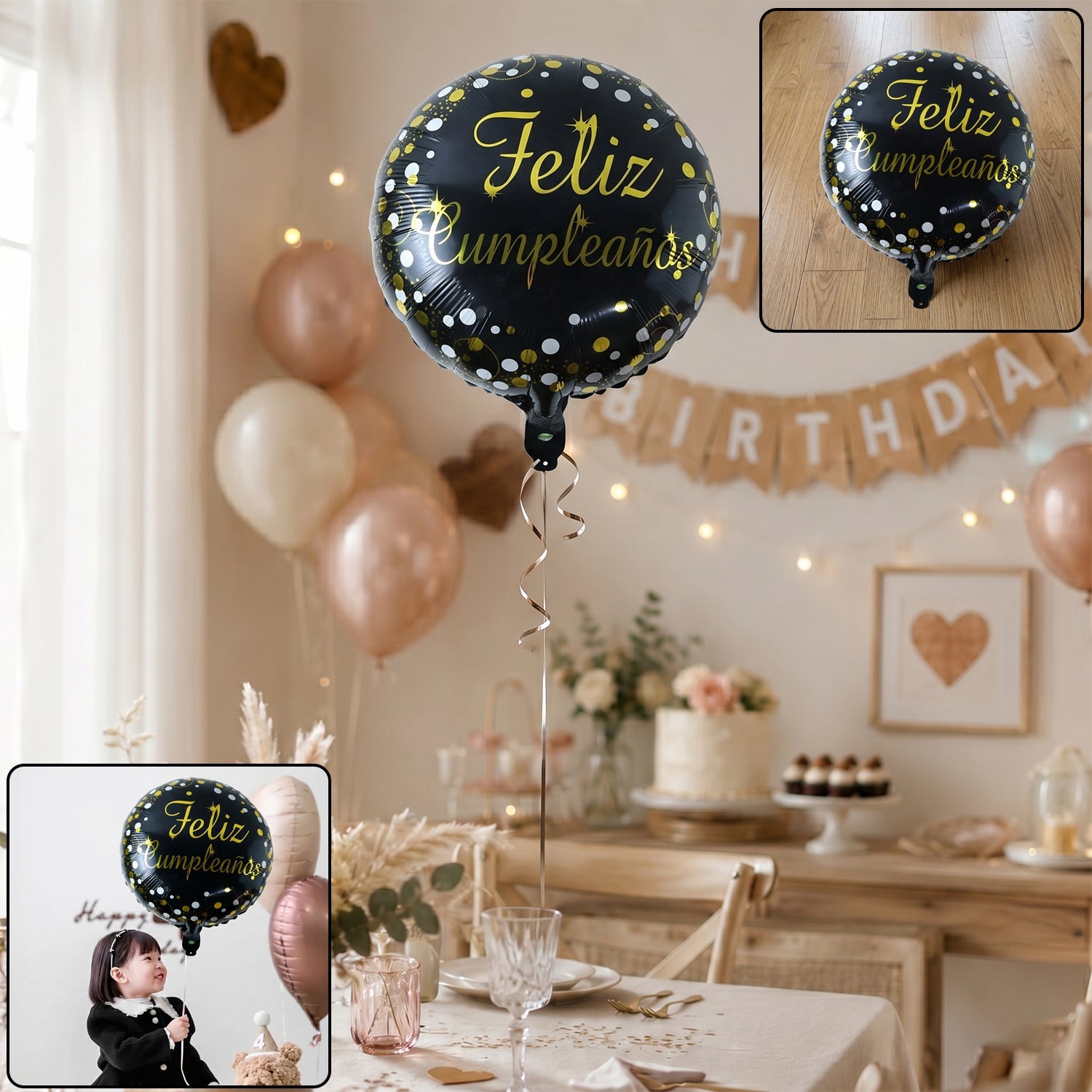 Feliz cumpleanos black round balloon
