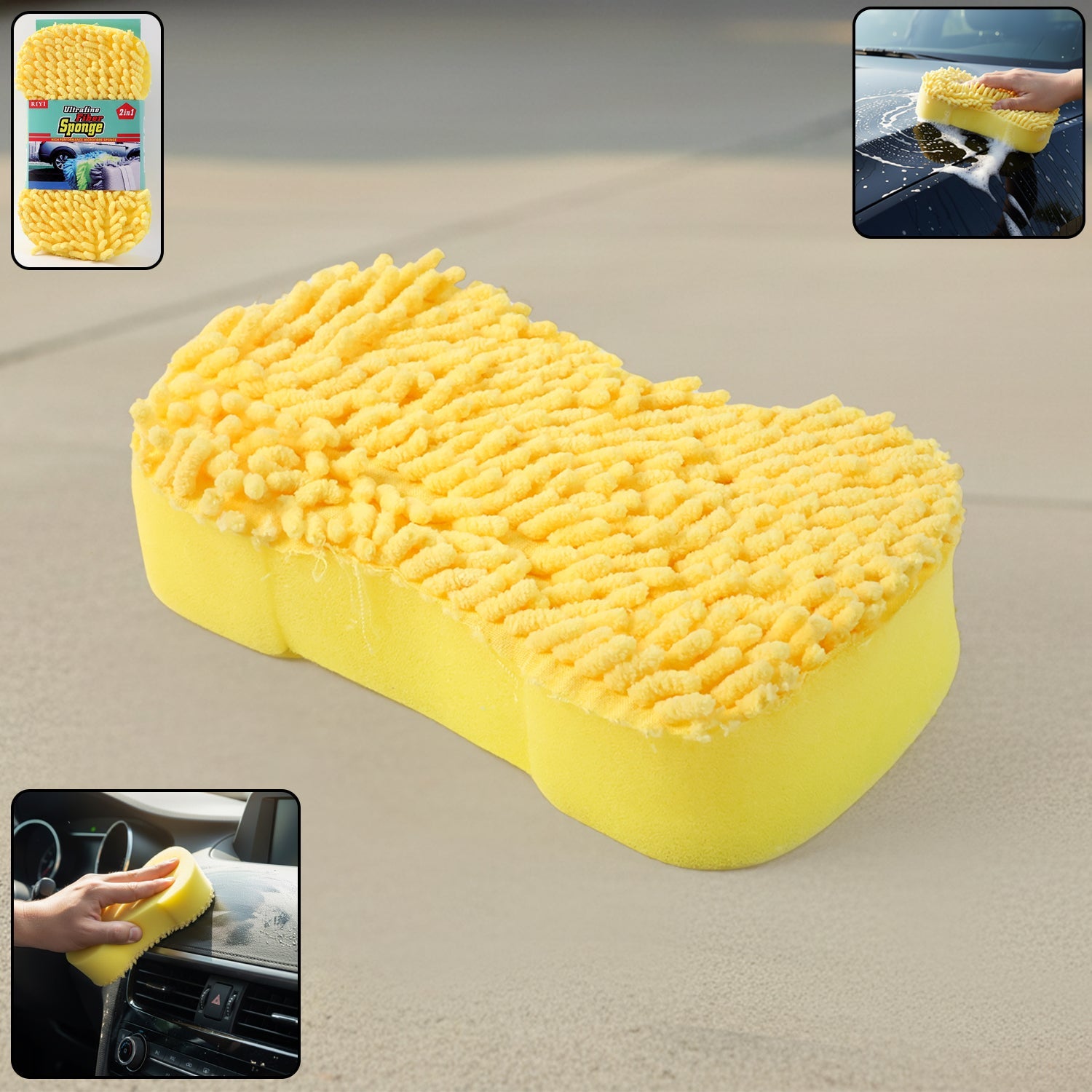 Chenille microfiber car washing sponge with dual surfaces