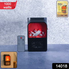 Side angle of LED flame heater with realistic log effect