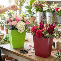 Foldable flower packaging bag handle