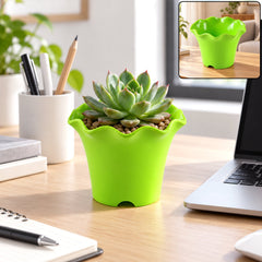 Decorative plastic flower pot wavy rim