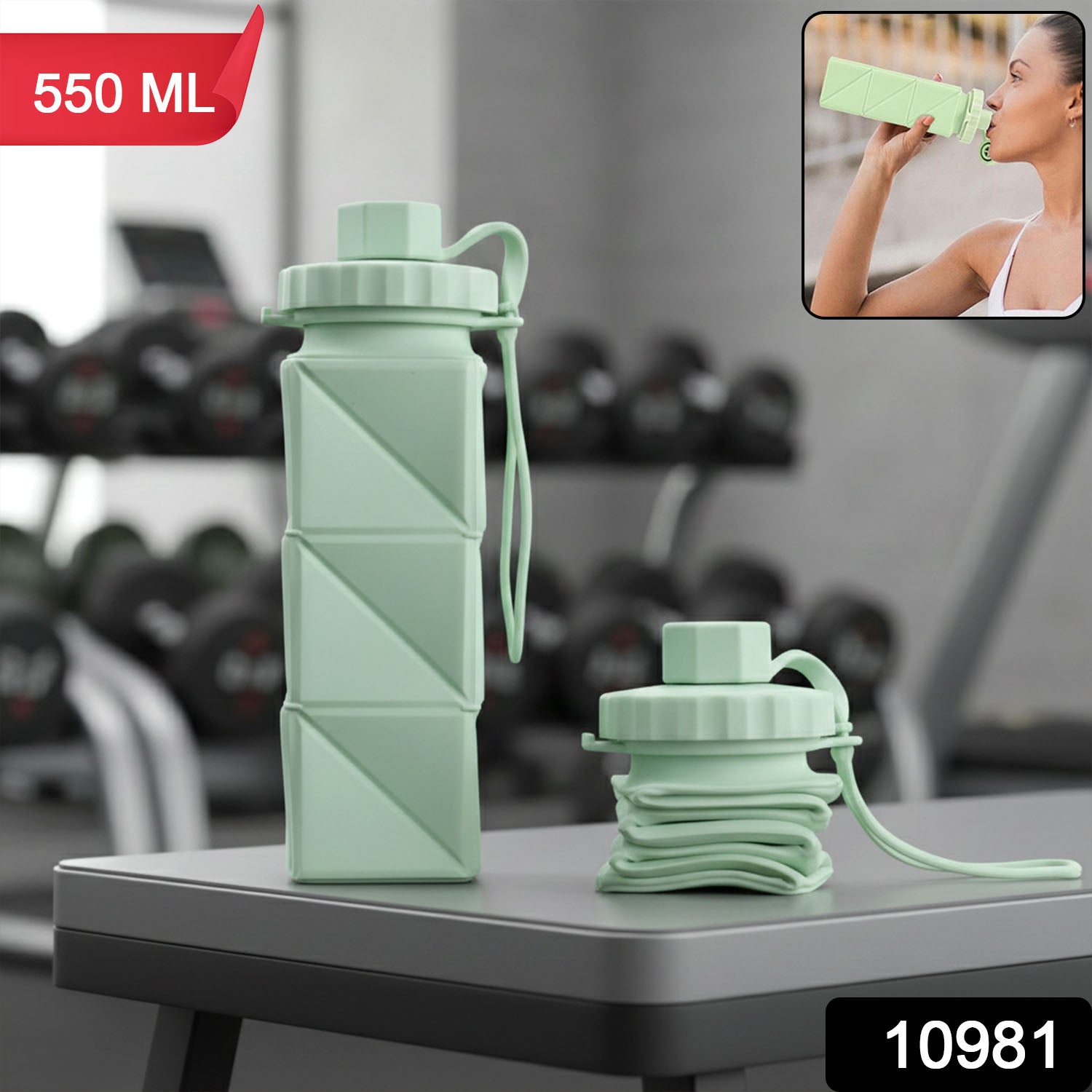 Collapsible water bottle with strap