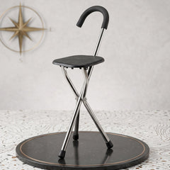 Foldable cane chair with three legs for elderly support and rest