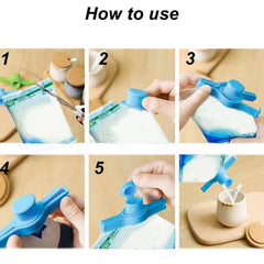 Reusable food pouch pourer clip with snap-lock