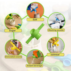 Eco-friendly clip with hinged spout for pouring