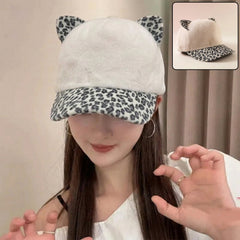 Stylish cat ear fur cap front view