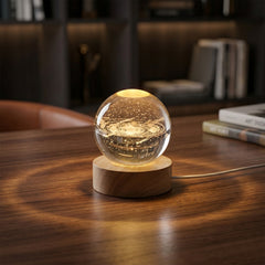 3D Astronomy Crystal Ball Night Lamp glowing in dark room
