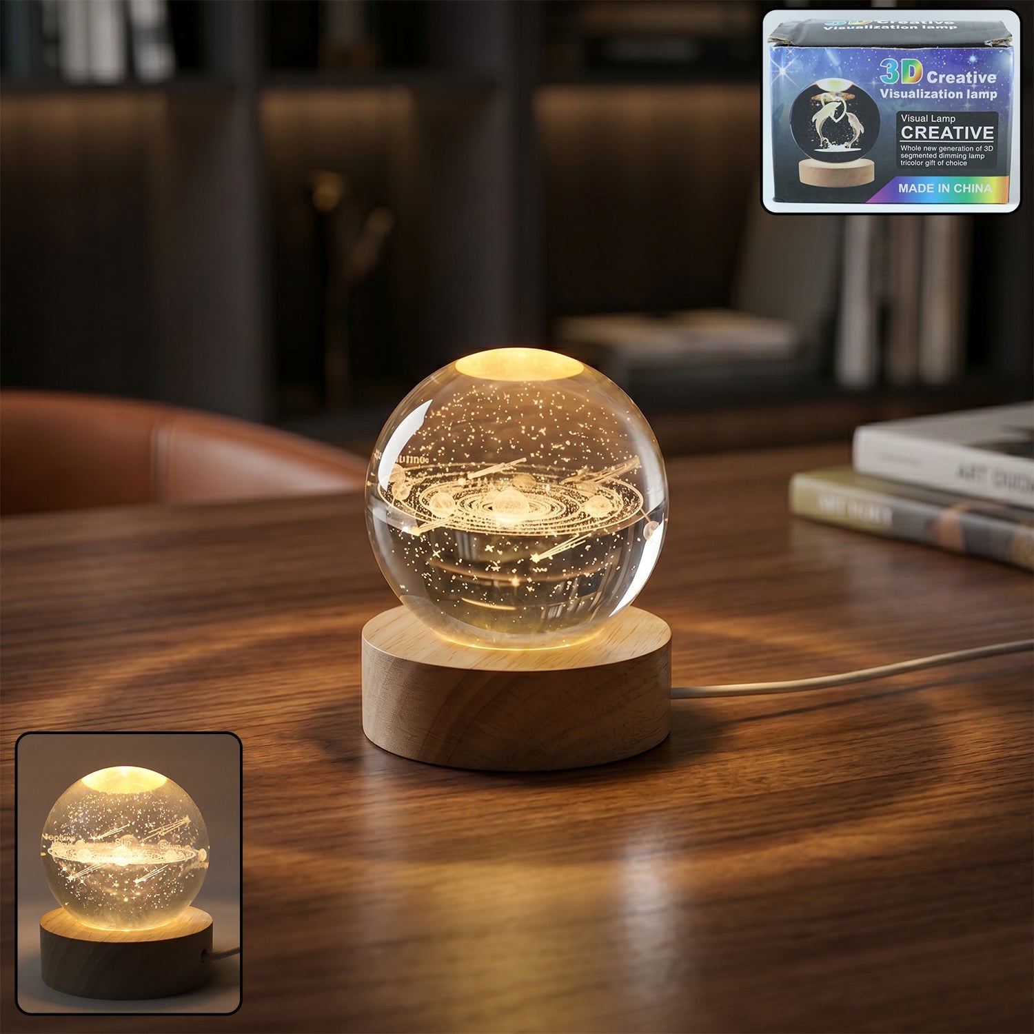 3D Astronomy Crystal Ball Night Lamp on base