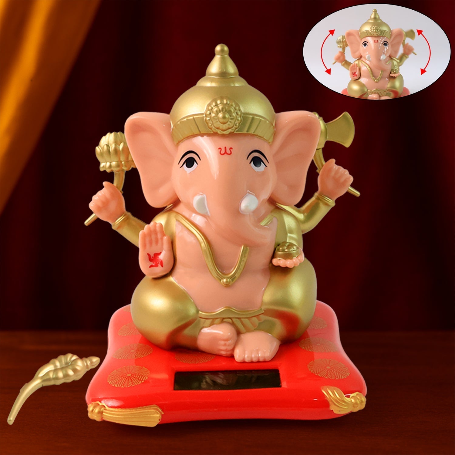 Solar-Powered Dancing Lord Ganesha Idol with gold accents