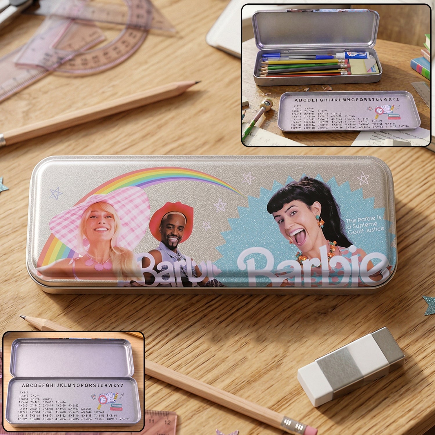 Printed metal pencil box with cartoon design
