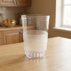 Close-up of a single Janta drinking glass showing frosted grip