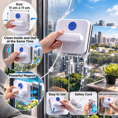 Magnetic window cleaning tool with safety rope for tall windows