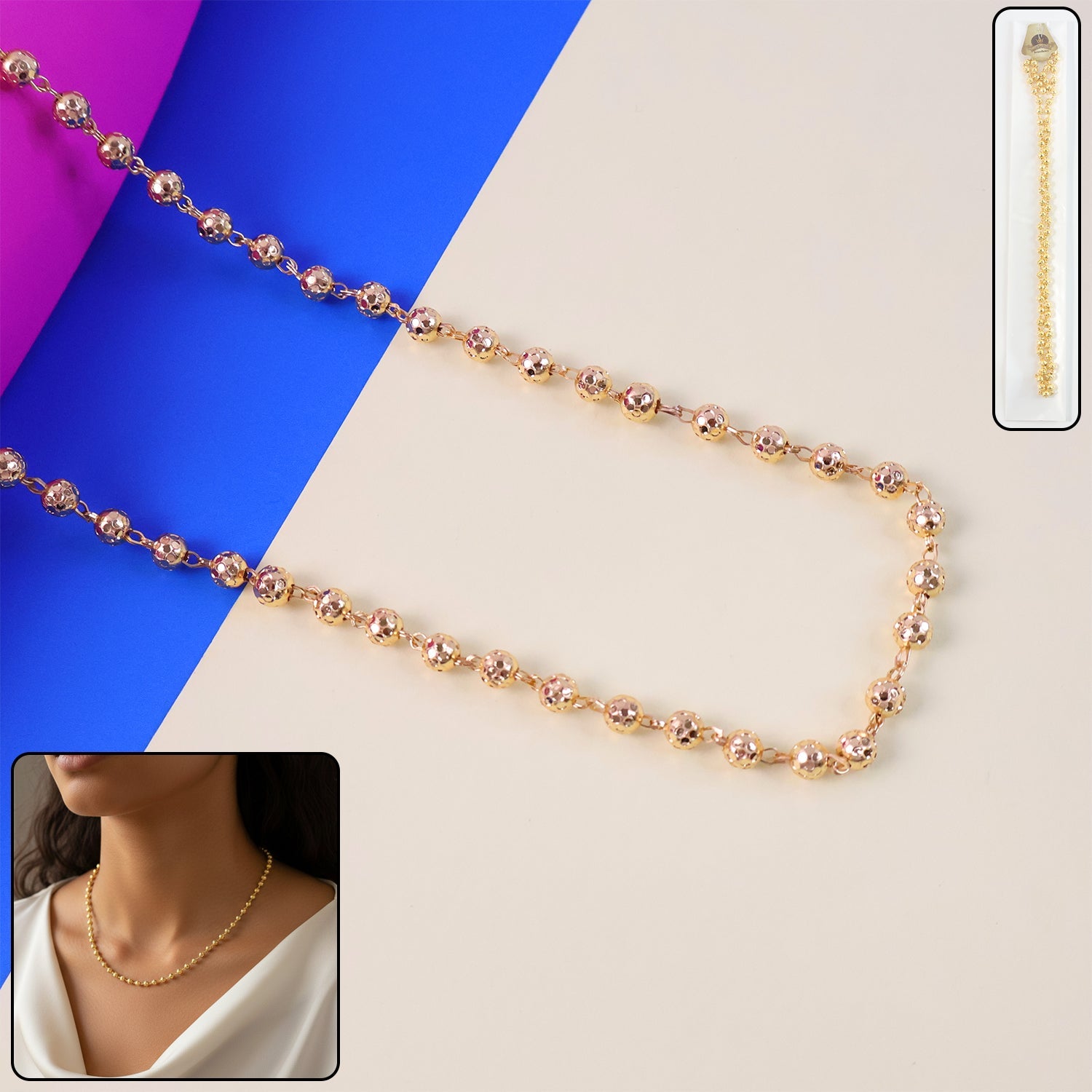 Golden ovel beaded chain necklace