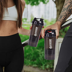 Supplement protein shaker bottle side view
