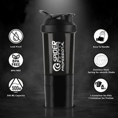 Gym protein shaker bottle angled view