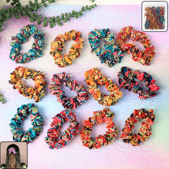 Set of 12 Printed Fabric Hair Scrunchies