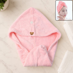 Soft Microfiber Hair Drying Towel Wrap with Cute Teddy Bear Button (1 Pc)