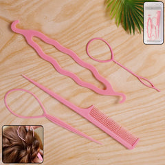 Multi-purpose hair styling and braiding tool set with comb on white background