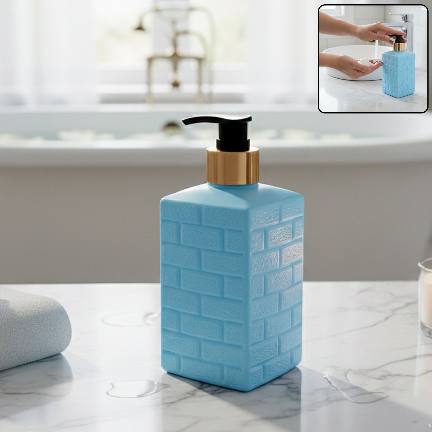 Plastic soap dispenser pump bottle with lotion inside