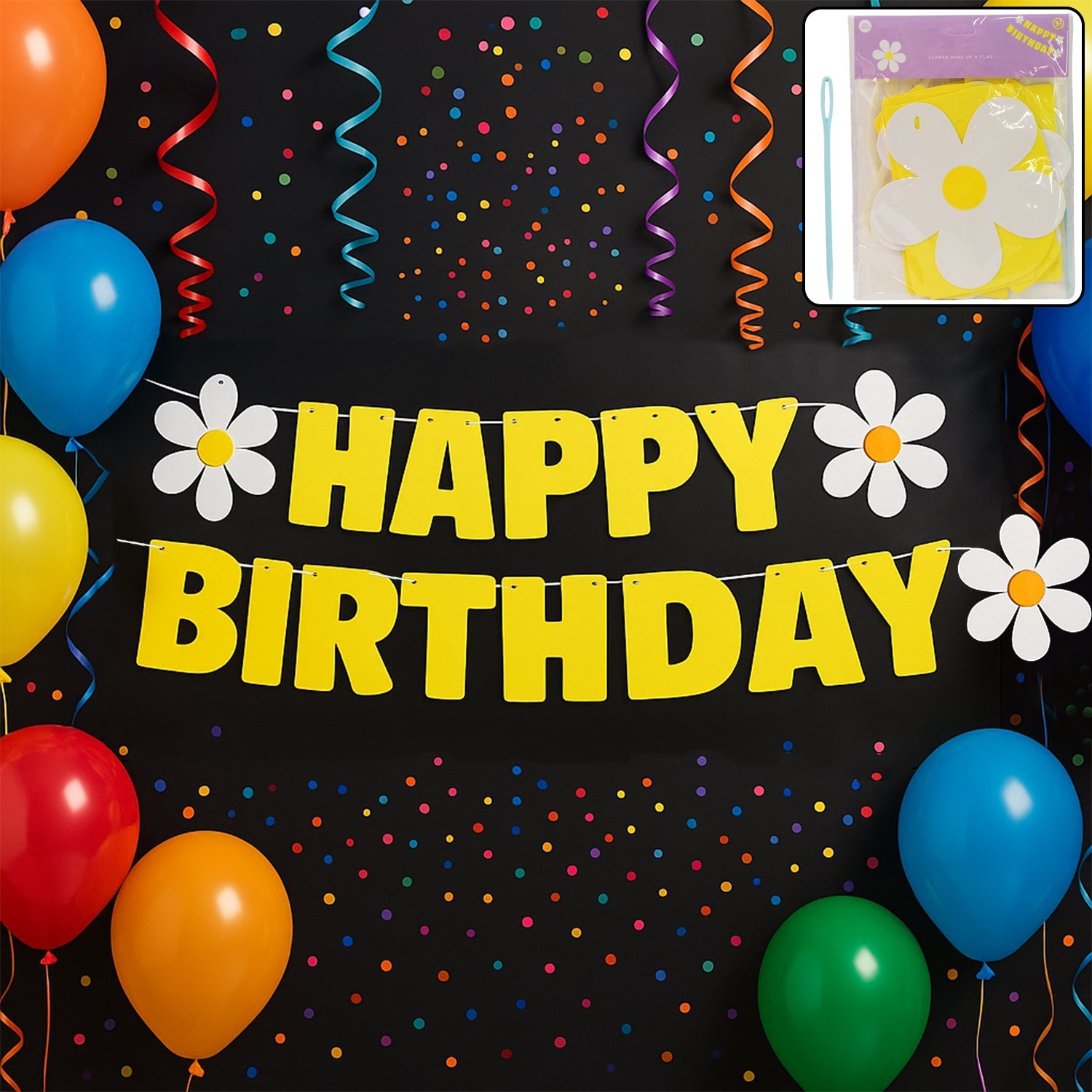 Happy Birthday Party Decoration Banner Set with floral letters