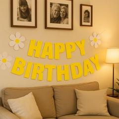 Close-up of Happy Birthday floral banner design