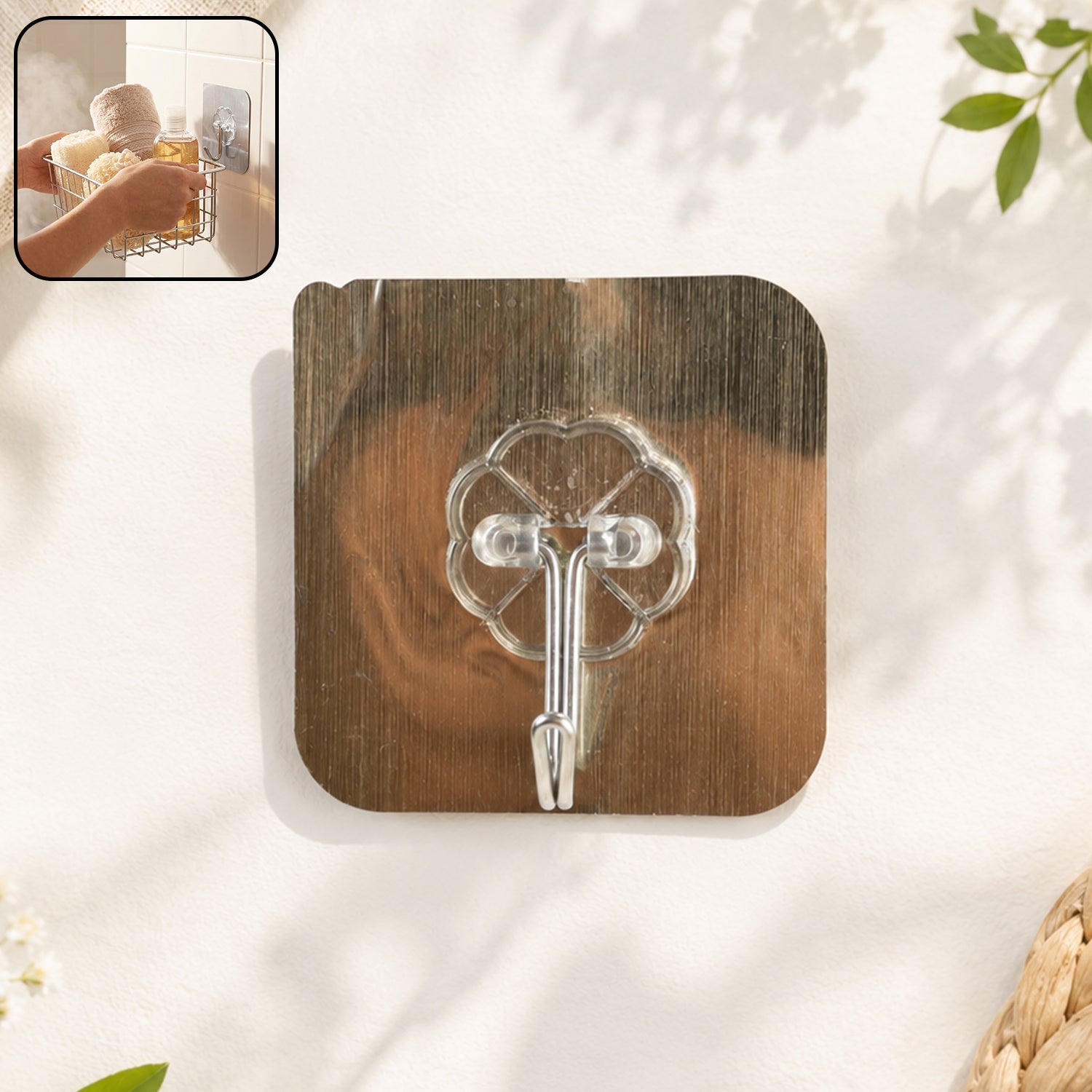 Brushed Steel Floral Design Wall Hook on white background