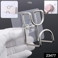 No drill double hook wall adhesive holder shown on a bathroom wall