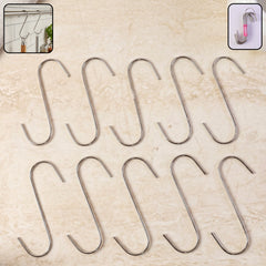 Silver heavy-duty S-shaped metal hook for kitchen and home storage.