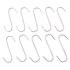 Sturdy metal S hook used for kitchen utensils and garden tools.