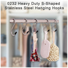 Pack of five strong S-shaped stainless steel hooks for versatile use.