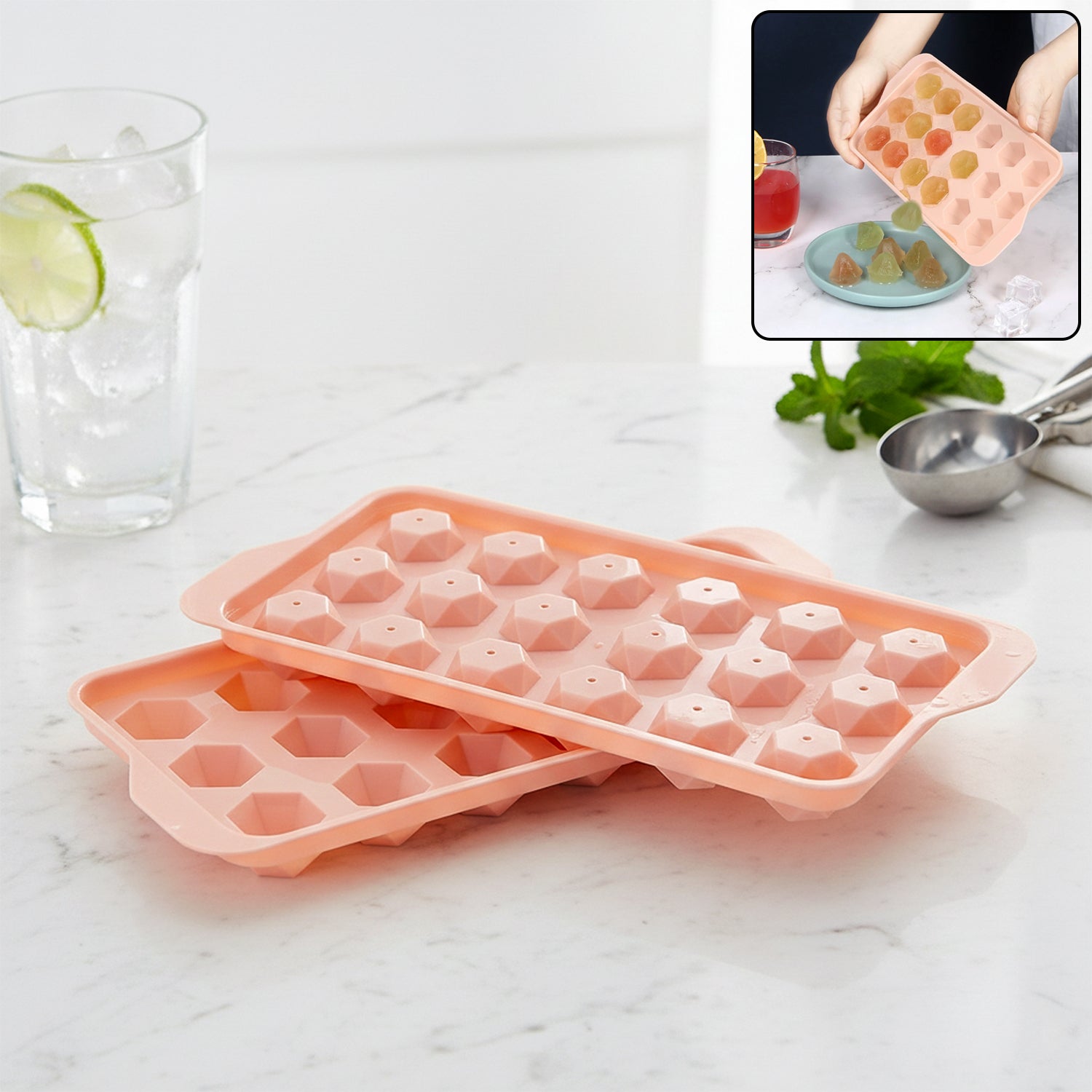 Durable plastic ice cube tray with diamond-shaped cavities
