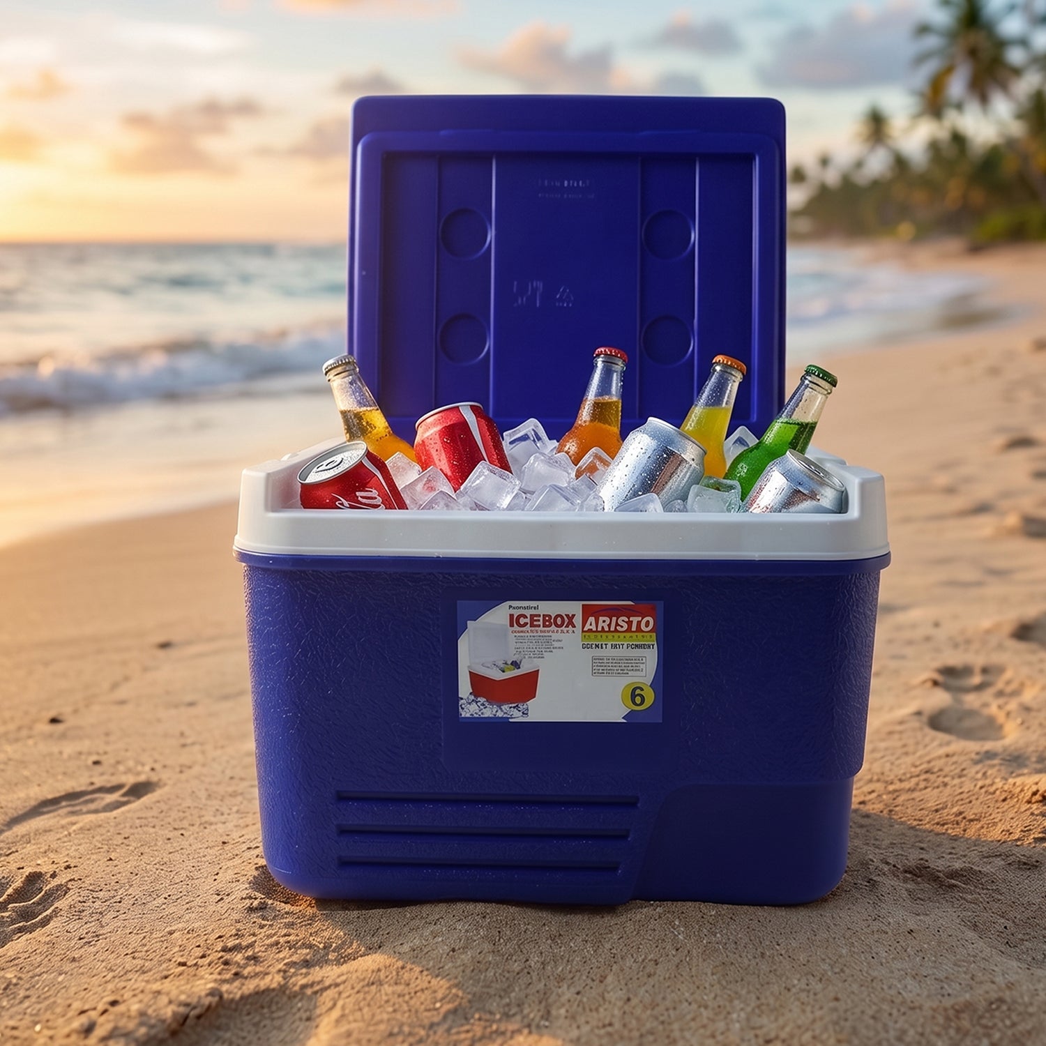 Blue portable 6L insulated ice cooler box with carry handle