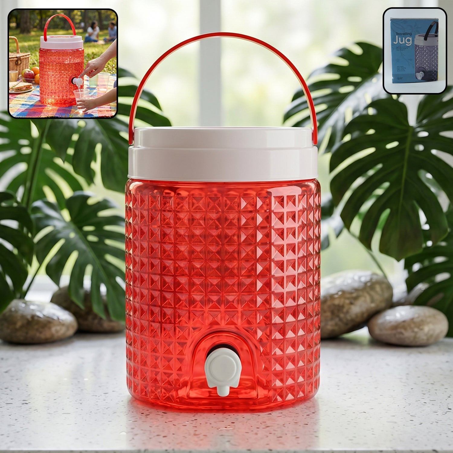 Diamond Cut Design Plastic Water Jug front view
