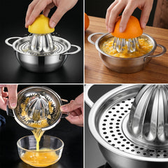 Close-up view of the ridged reamer cone and built-in strainer in the citrus juicer.