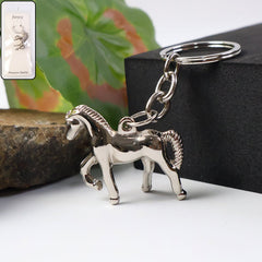 Premium metallic horse keychain with polished chrome finish