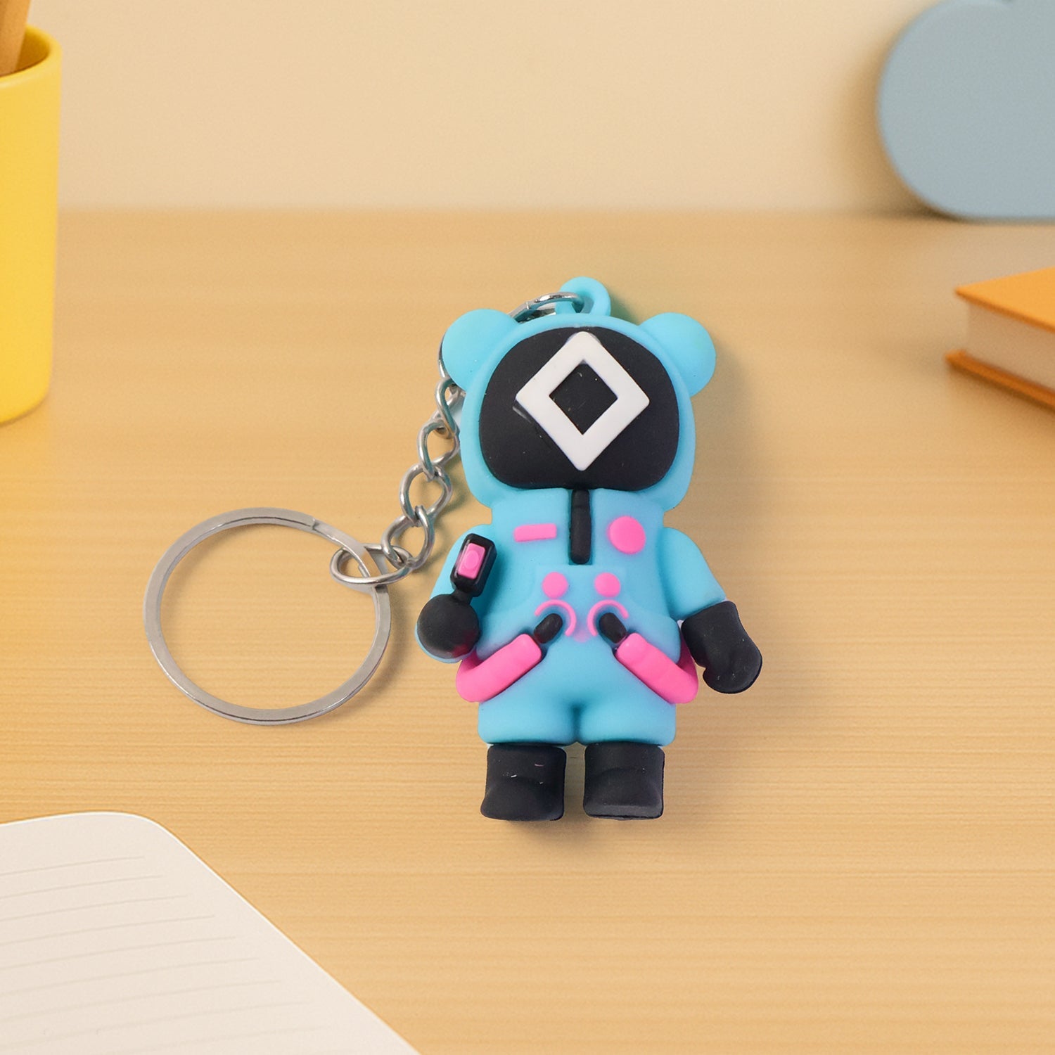 Cartoon character silicone keychain on keyring
