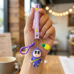 cute cartoon doll keychain with strap and pineapple charm