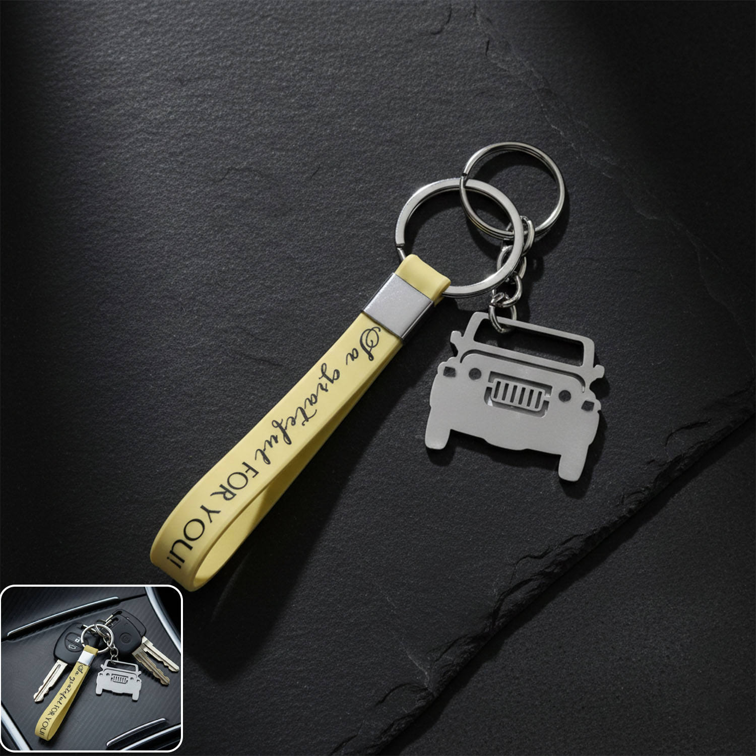 Stylish Metal Jeep-Shaped Car Keychain with Dual Keyrings