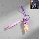 Cute baby doll silicone keychain with wrist loop strap