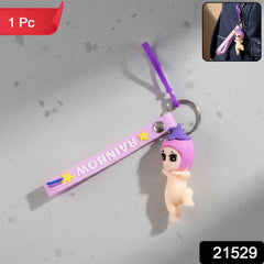 Decorative baby doll silicone keychain attached to bag