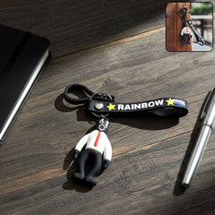Stylish keychain with cartoon man figure and rainbow strap