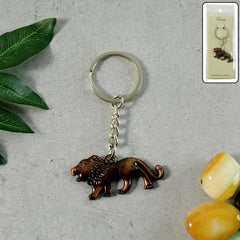 Elegant walking lion metal keychain with antique finish