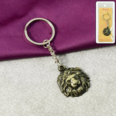 Premium Lion Head Metal Keychain front view