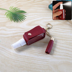 Faux leather hand sanitizer holder keychain with elegant tassel