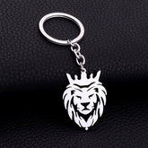 Durable stainless steel lion head keychain with crown