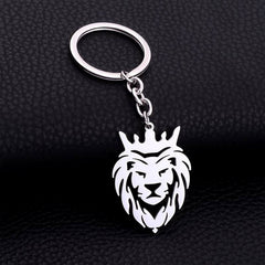 Durable stainless steel lion head keychain with crown
