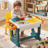 Kids building block activity table and chair set with storage bins (2 pc set)